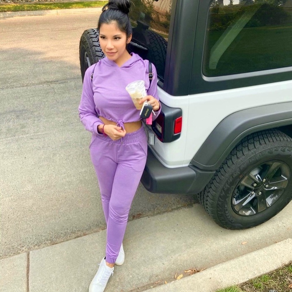 Purple jogger set.